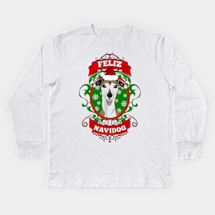 Feliz Navidog Christmas Puppy Santa Hat Kids Long Sleeve T-Shirt